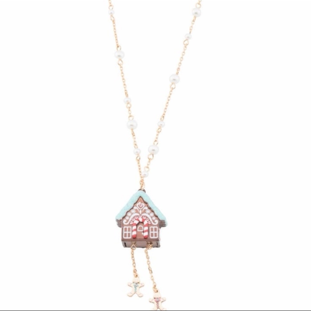 Betsey Johnson Gingerbread House Necklace - Pink, Blue, Gold